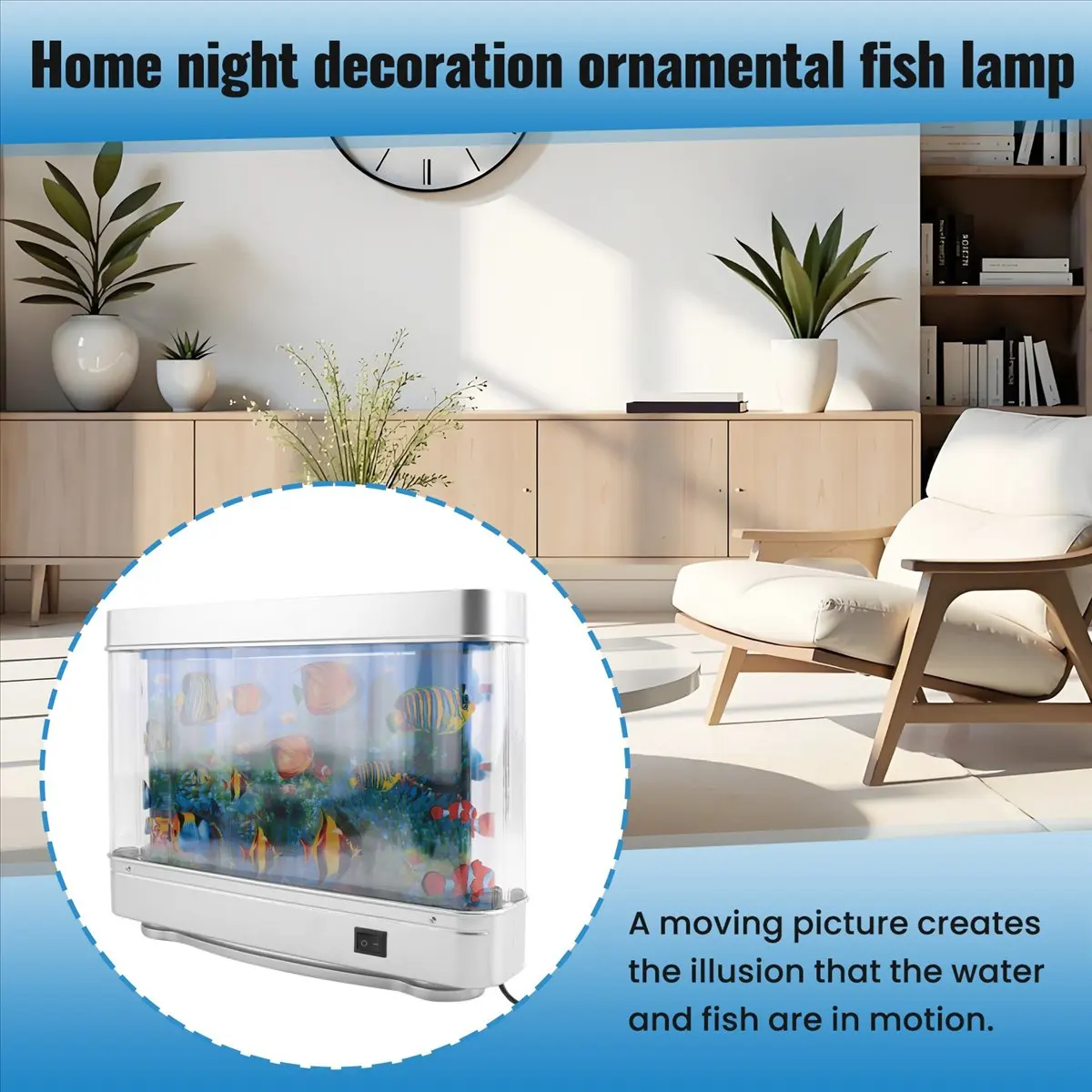 A62K Led Fish Tank Lamp Dynamic Virtual Ocean Artificial Tropical Landscape Night Light Cute Room Decoration EU Plug