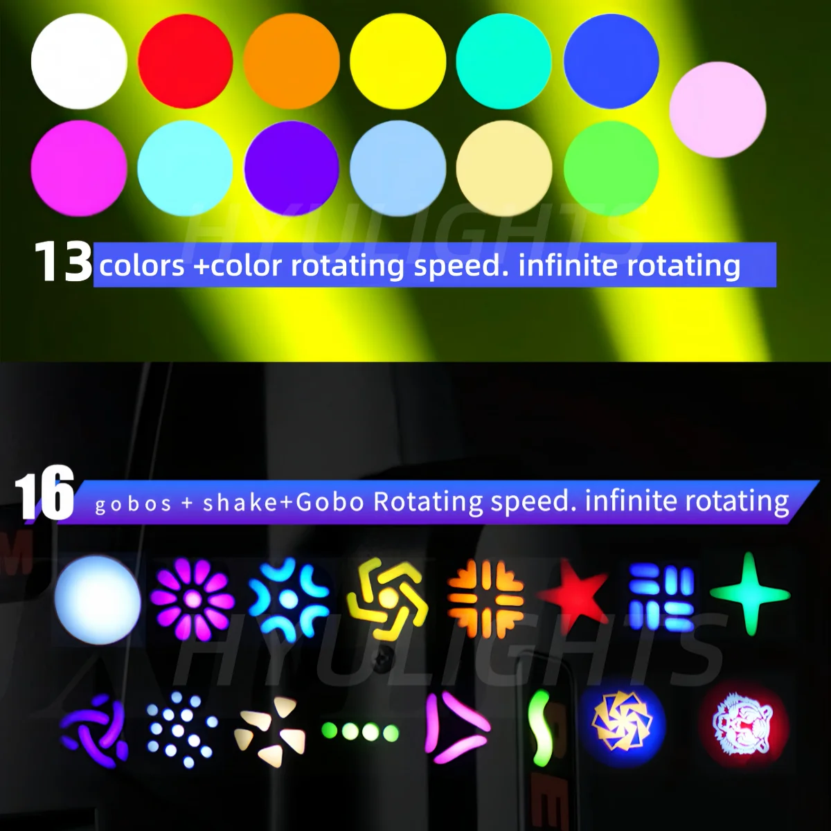 Mini głowice ruchome typu Beam 295W, źródło światła 450W, efekt Halo, Zoom Wsah, 16 Gobo, oświetlenie sceniczne DJ DMX512