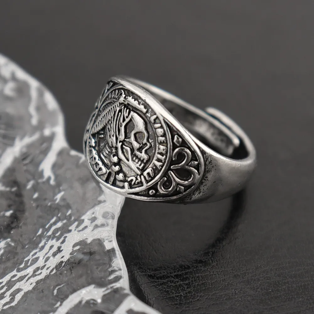 Punk Native American Skull Head Men\'s Ring Opening Adjustable Retro Creative Trend Hip Hop Cool Personalized Accessories Gift
