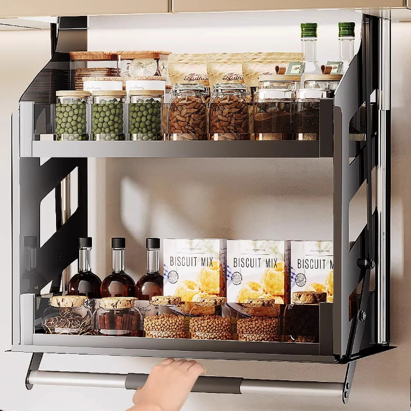 

Kitchen Hanging Cabinet Lift Basket Top Vertical Drop-down Seasoning Hanging Basket Storage