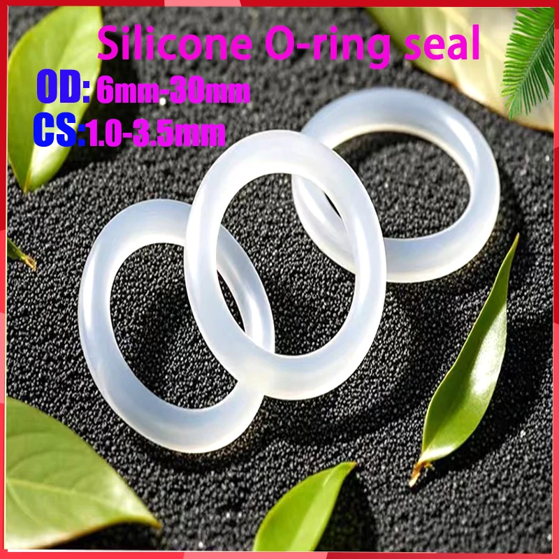 VMQ CS 1.0mm-3.5mm White Silicone Oil Sealing Ring Piston Machine Gasket Food Grade Rubber Insulation Sealing O-ring OD 6mm-30mm