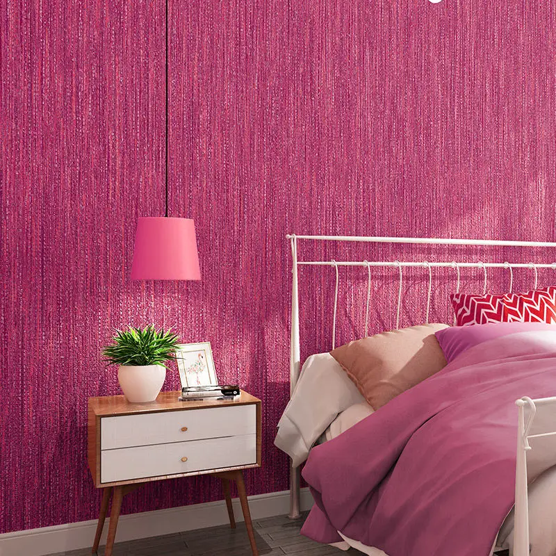 Imagem -02 - Nordic Monochromatic Bedroom Decor Wallpaper Lovely Pink Linho Não Tecido Rosa Vermelha Impermeável Girls Room Wall Paper Roll