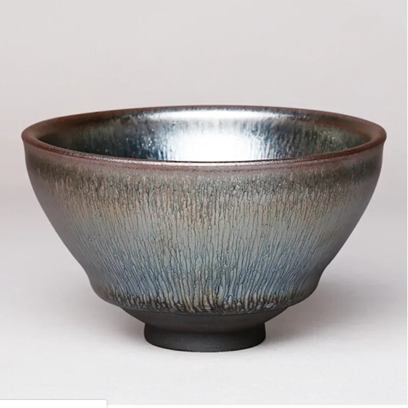 

Jian Zhan-Silver Hare-furTenmoku Tea Cup, Natural Clay Glaze, Fired in Kiln under 1300 Celcius Porcelain Tea Bowl