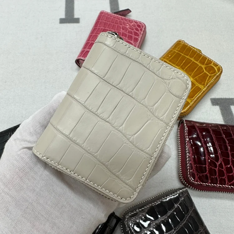 

2024 New Designer Hand Sewn Wax American Crocodile Belly Wallet With Multiple Card Slots Genuine Leather Lady Zero Wallet 45