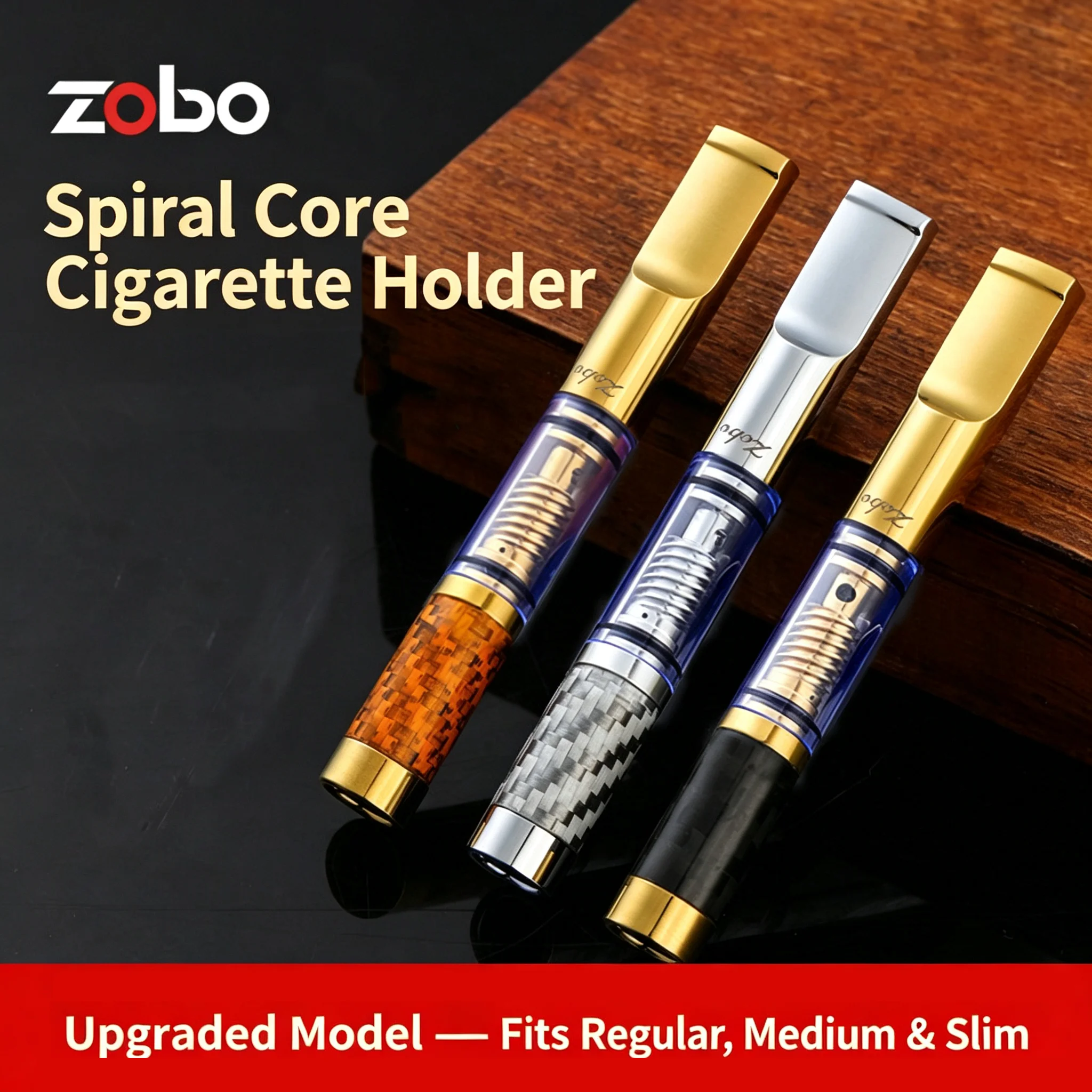 ZOBO Cigarette Holder Spiral Filter 4-in-1 Fits Regular Medium Slim 7.6mm 6.2mm 5.5mm 7mm Washable Reusable Metal Mouthpiece