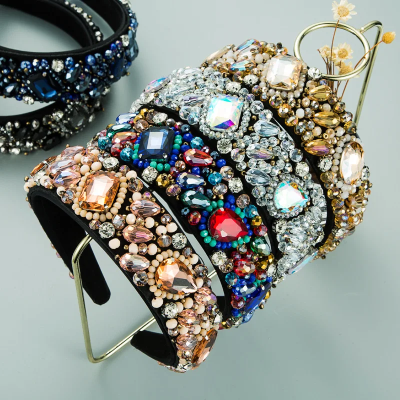 

New geometric super flash glass diamond crystal fabric headband fashion personality party catwalk temperament headband