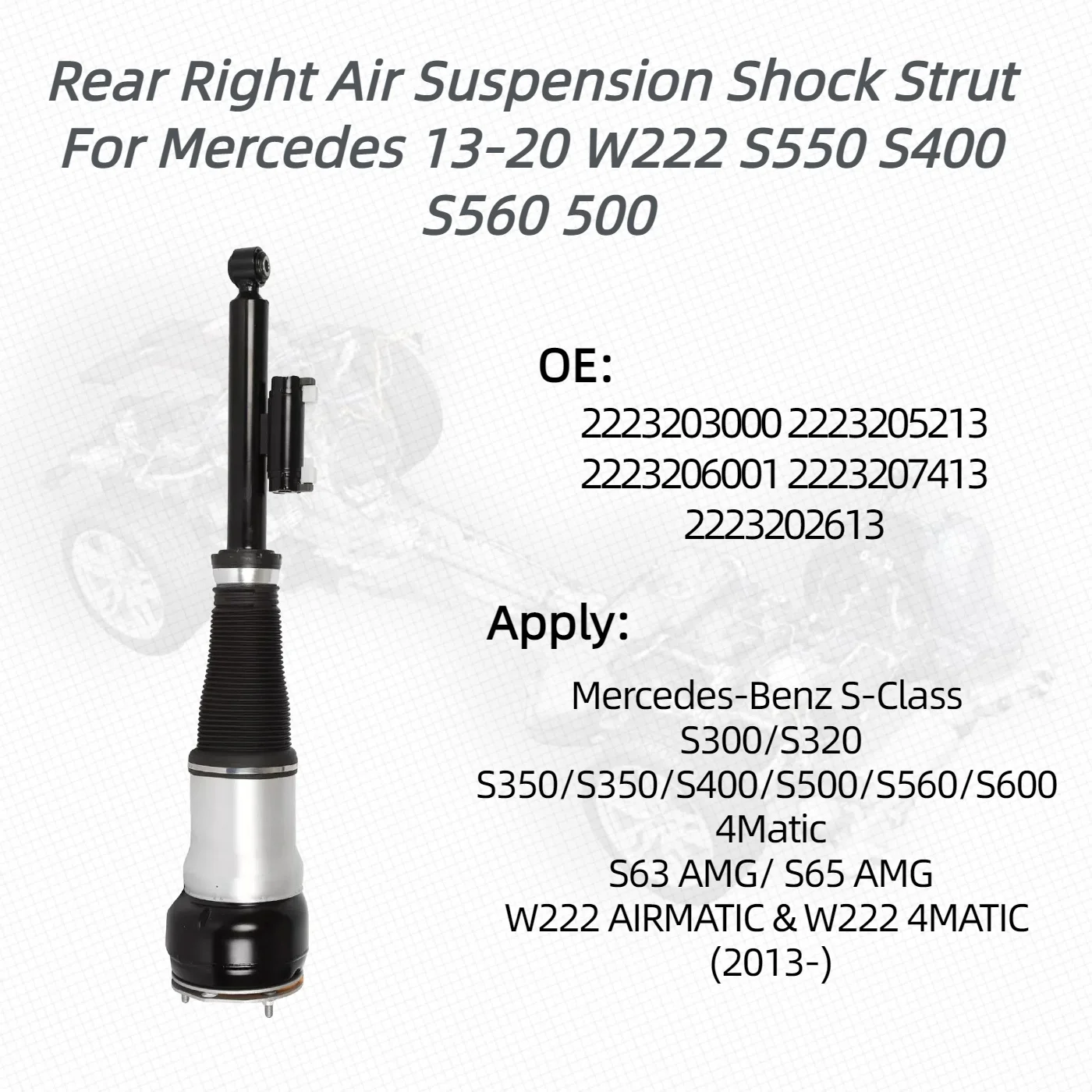 1 Pcs For Rear Right Air Suspension Shock Strut For Mercedes 13-20 W222 S550 S400 S560 500 2223203000 2223205213