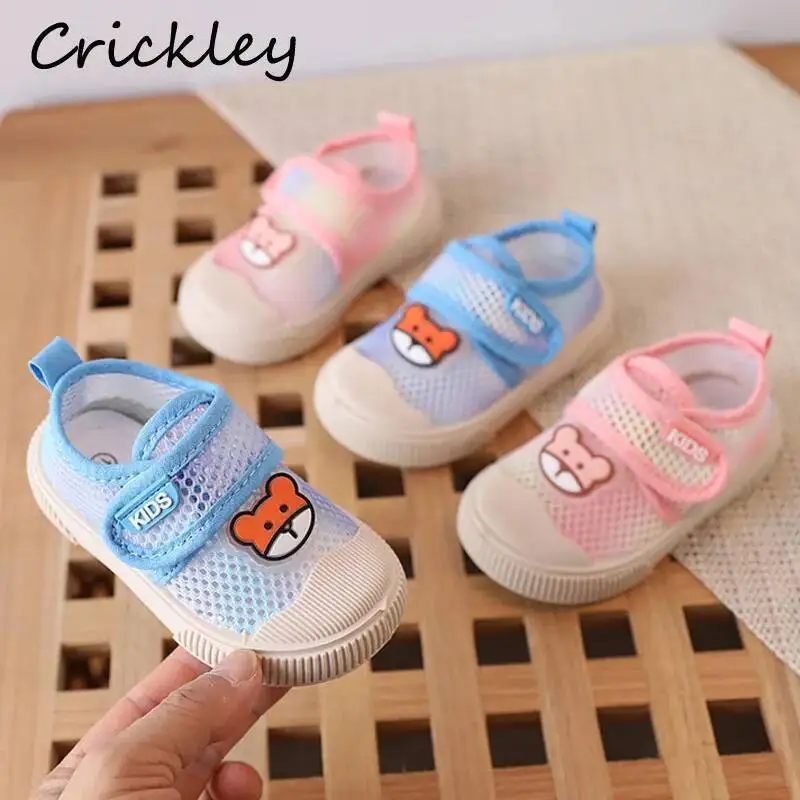 

Cartoon Bear Children Casual Shoes Mesh Breathable Sneakers For Baby Boys Girls Hook Loop Soft Non Slip Kids First Walk Shoes