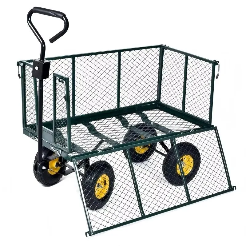 

TC1840H Heavy Duty Steel Mesh Garden Folding Wagon Trolley with Removable Sides Green