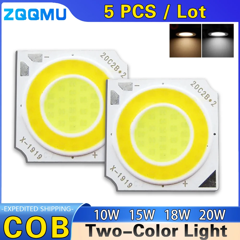 Chip Led Cob de 5 piezas, 10W, 15W, 18W, 20W, 1919mm, 6000K, 3000K, para foco de bricolaje, lámpara de luz descendente GU10, iluminación para el hogar, ZQQMU