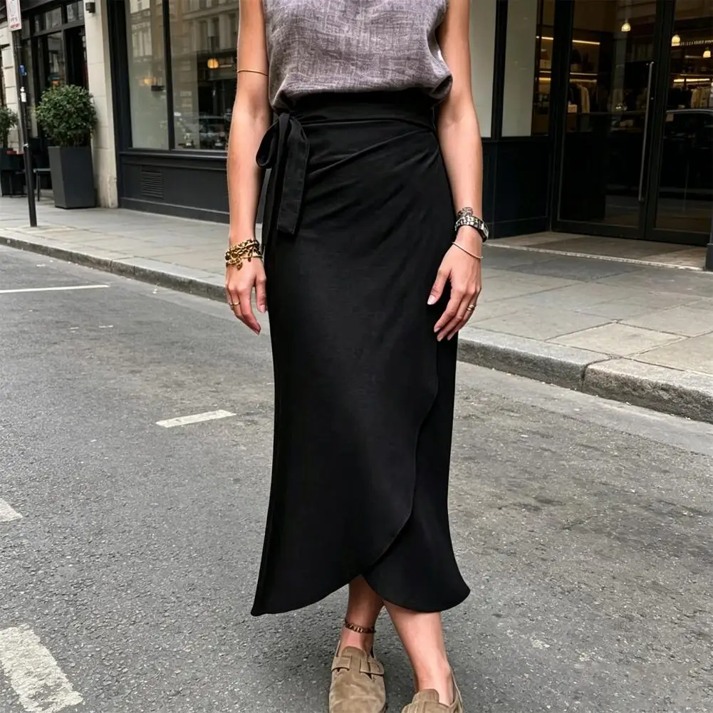 Women Skirt, High Waist Large Hem Midi Skirt, Irregular Split Slimming Skirt for Work Leisure Daily Wear Beach Travel Parties