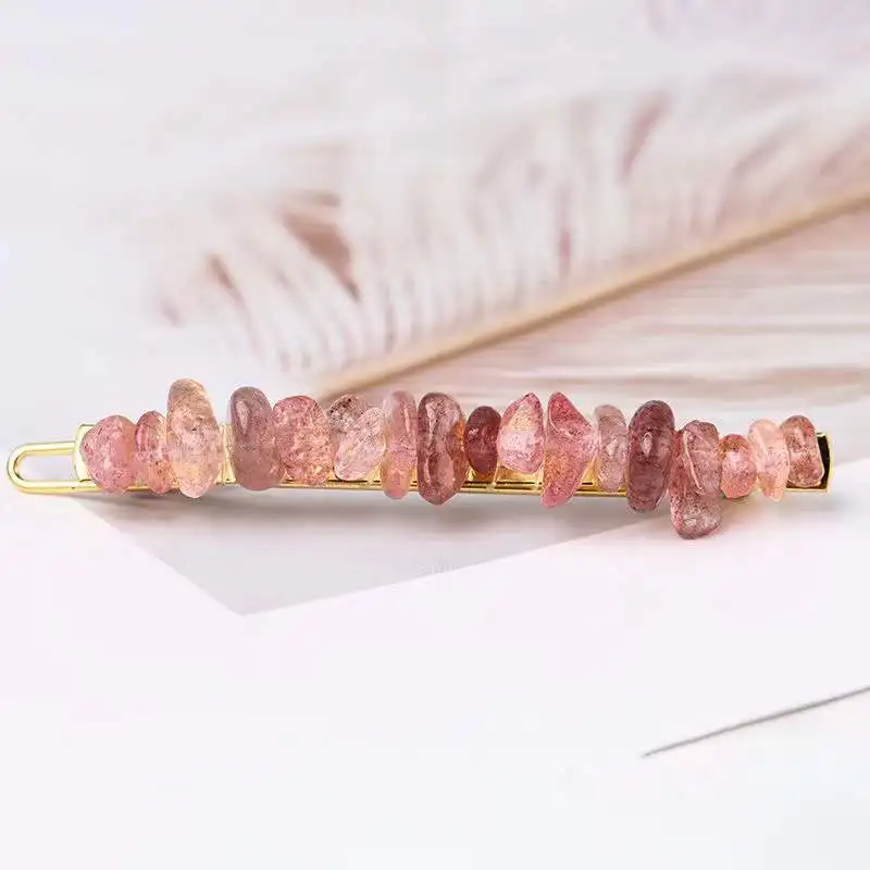 Geometric Hair Barrettes Natural Cystal Hairpin Beaded Amethysts Pink Quartz Stone Headdress Hair Accessories Hairgrip