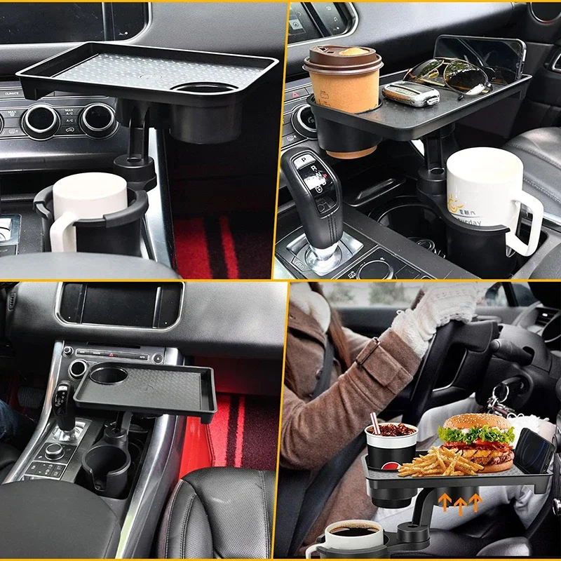 Auto-Getränkehalter-Ablage mit 360-Grad-Drehung, Tischschale, Auto-Organizer mit Doppel-Getränkehaltern und Handyhalterung für Reisen und Essen. – Detail 9