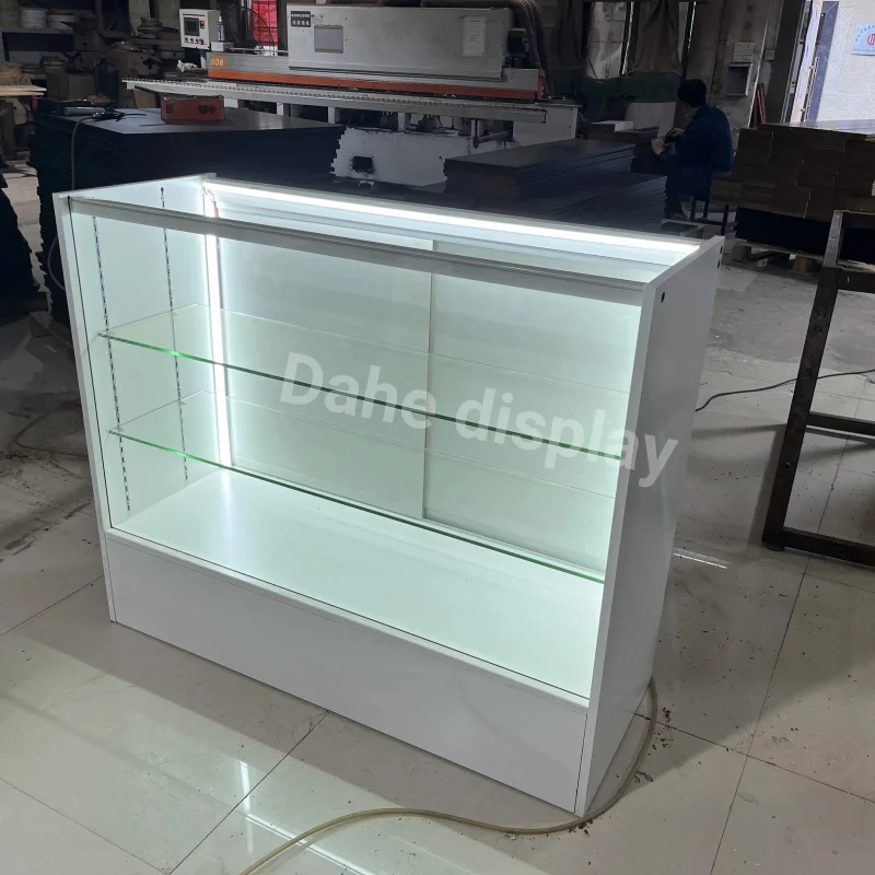 Custom high quality display case70 inch half wooden display cabinet checkout showcase for retail shops