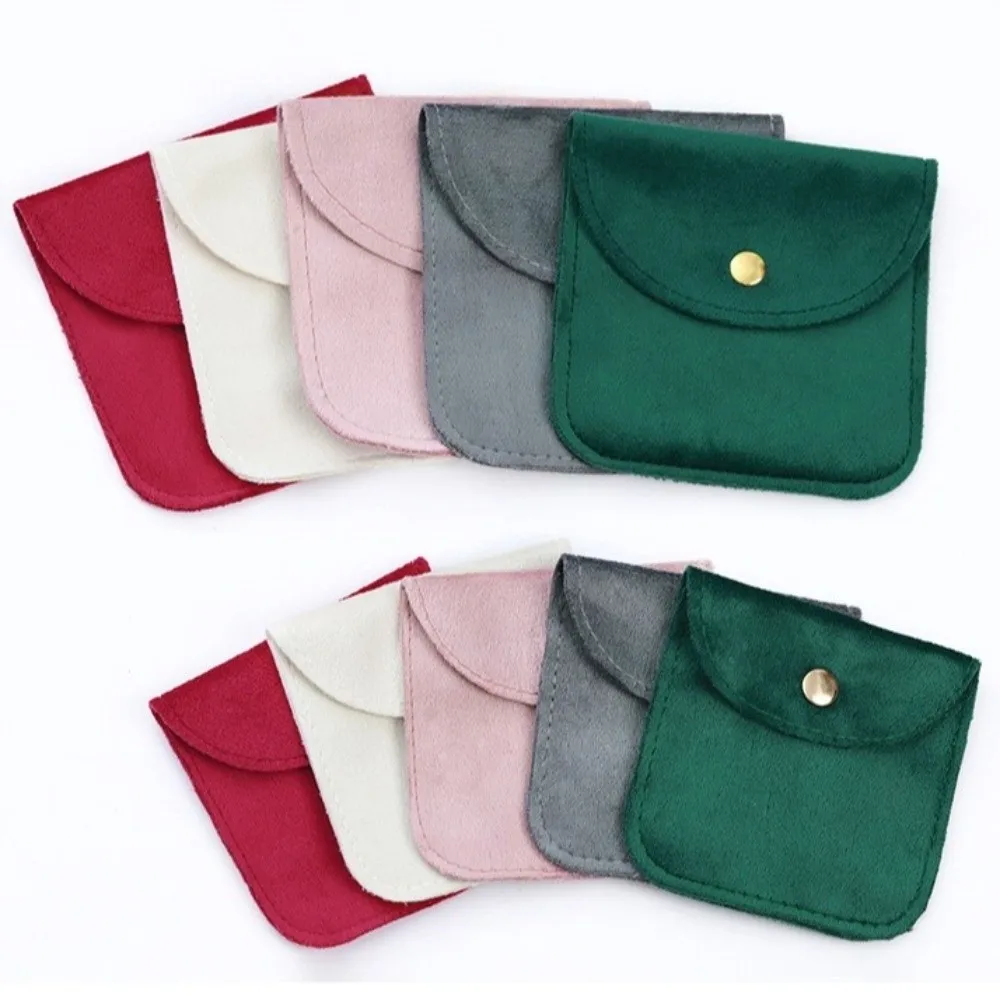 Soft Velvet Jewelry Pouch Portable Snap Button Packaging Gift Bag Dust Protect Envelope Style Storage Jewelry Organizer