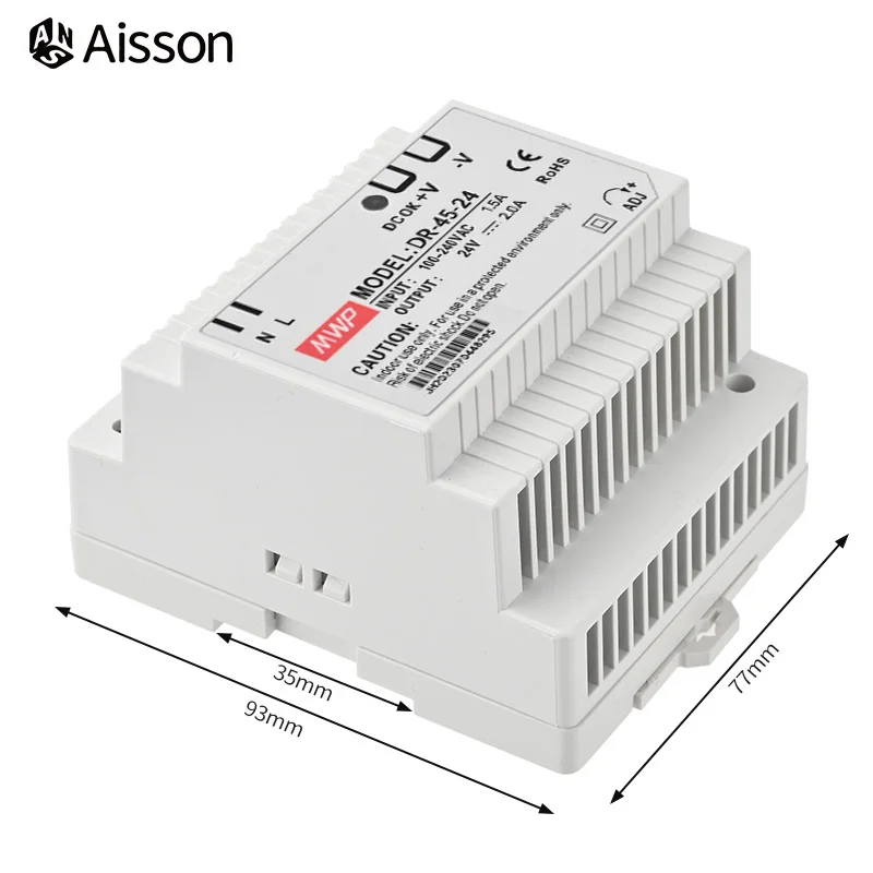 DR-45 45W Industrial DIN Rail Switching Power Supply Input 100-240V AC Output DC 5V 12V 24V 2A 4A 5A For Led Strip CCTV