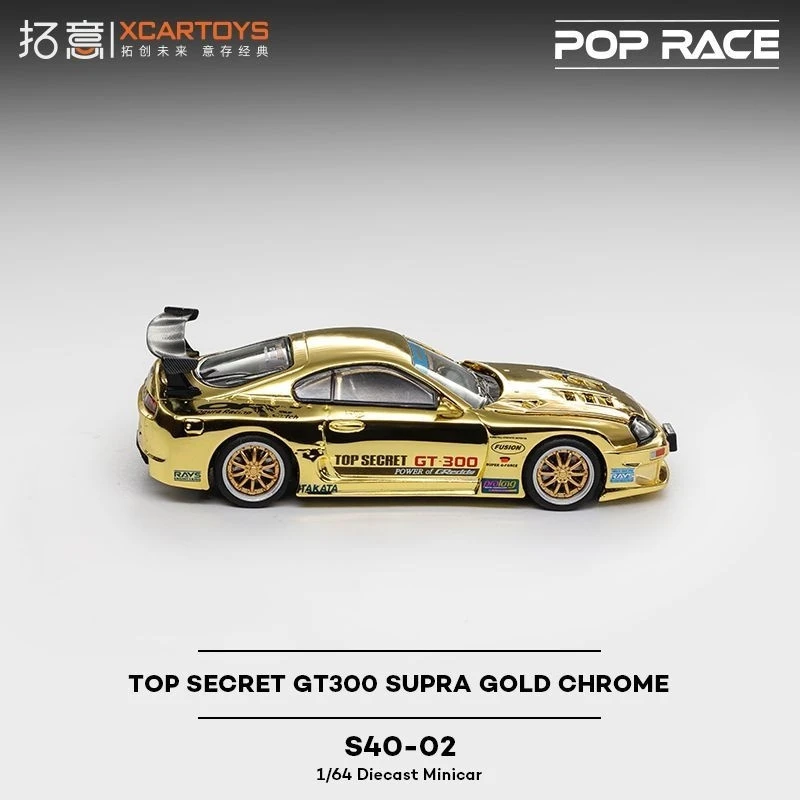 In Stock POP RACE 1:64 TOYOTA TOP SECRET GT300 SUPRA GOLD CHROME Alloy Die Cast Car Model Collection