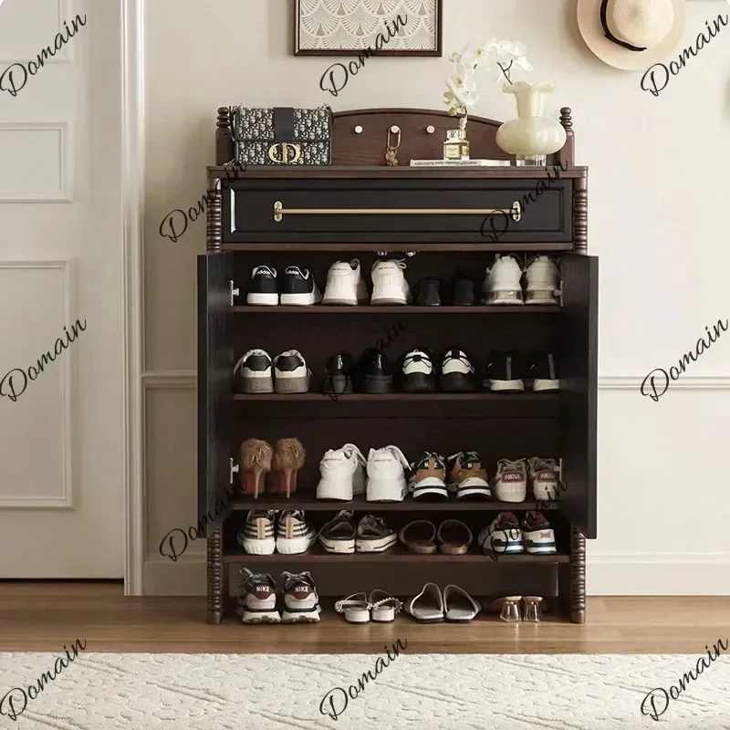 SM Vertical Wood Shoe Rack Drawer Vintage Storage Cabinet Entrance Shoe Rack Minimalist Design Zapatero Space Saving Furniture
