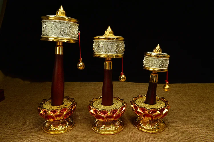 Double bearing alloy wooden handle hand prayer wheel Tantric Buddhist supplies / instruments
