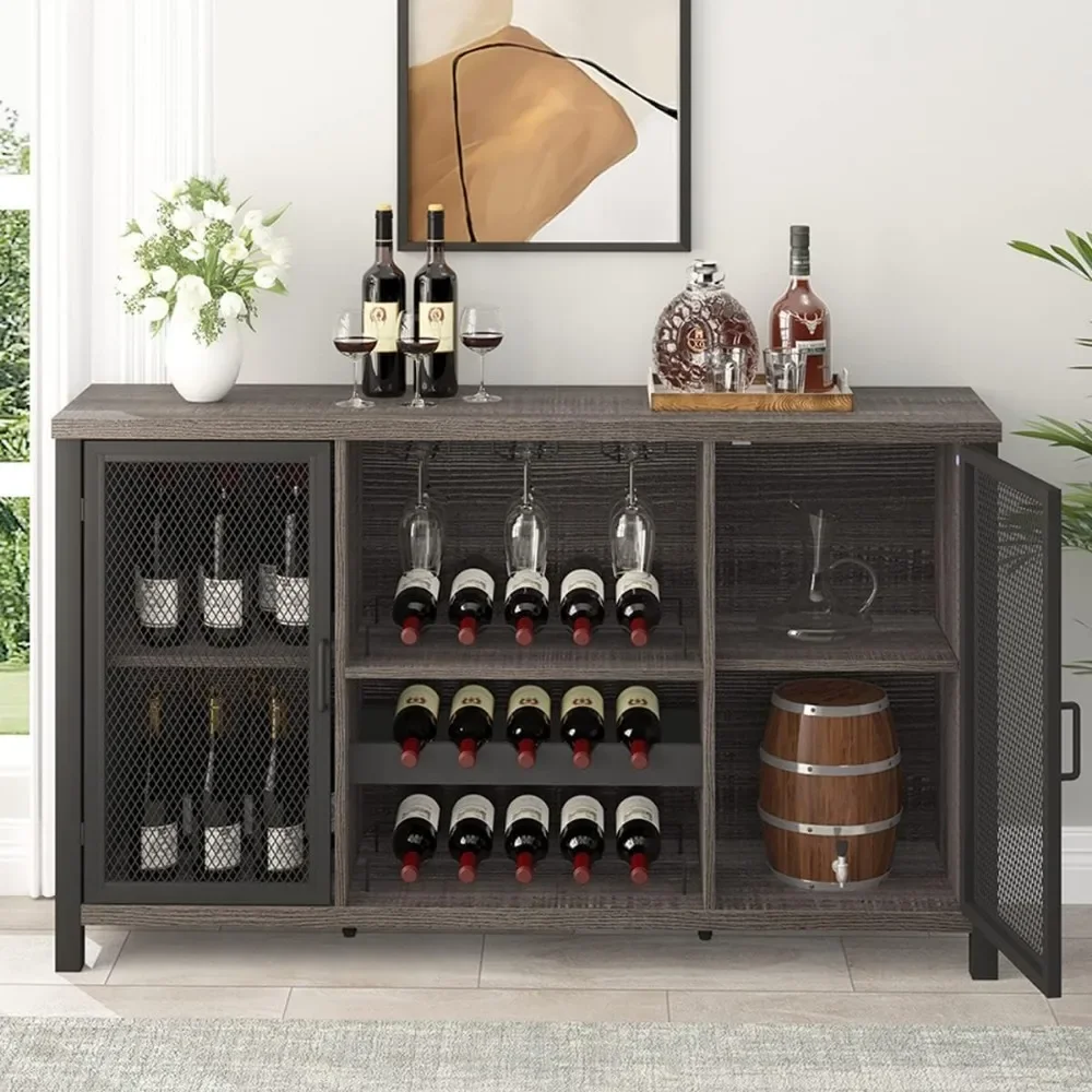 Wine Bar Cabinet, Rustic Coffee Cabinet for Liquor and Glasses, Kitchen Sideboard Buffet with Rack Storage