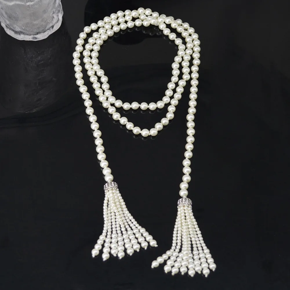 

Fashion Exaggerate Pearl Beaded Necklace Charm Tassel Sweater Chain Neck Jewelry Accessories Waistband Girls