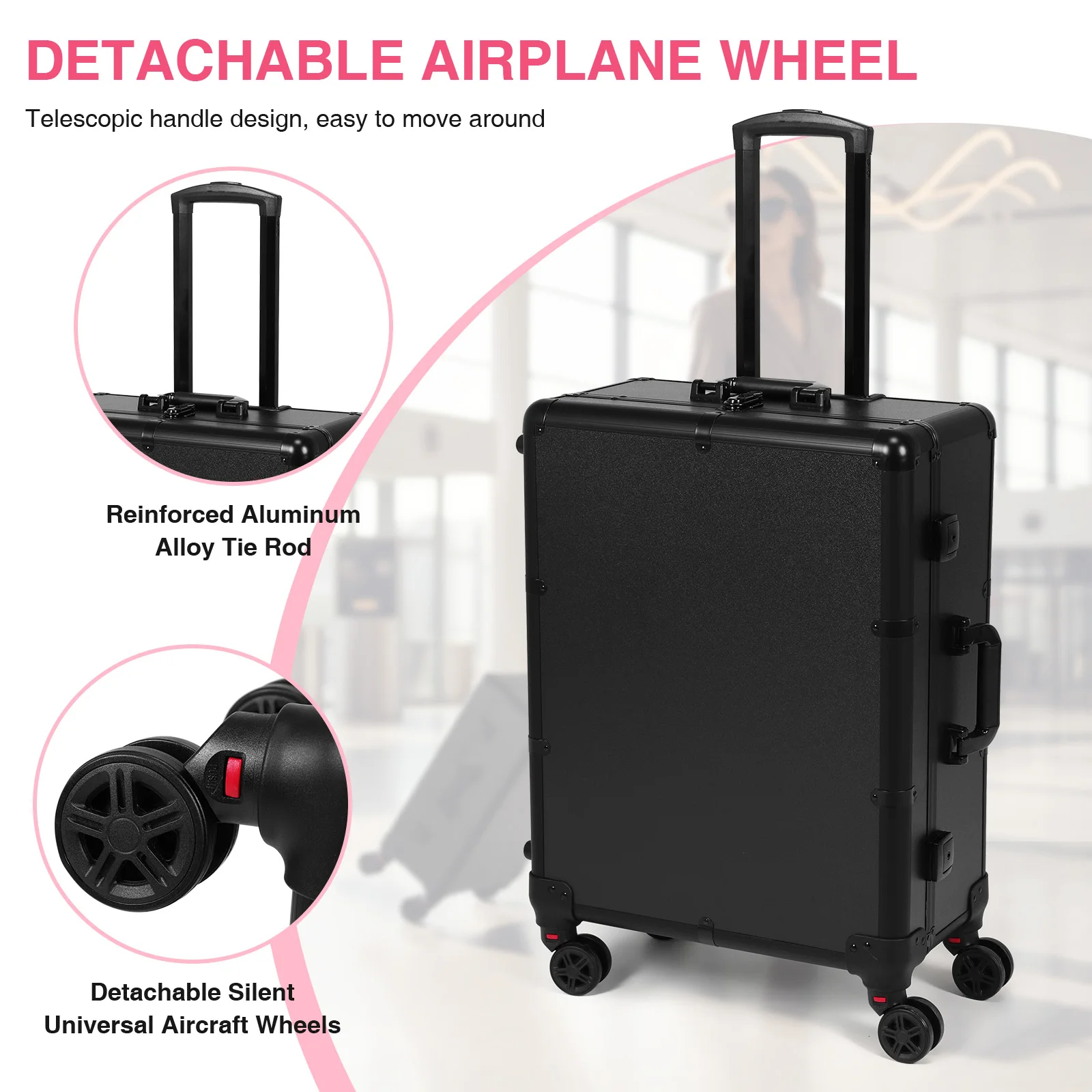 

Rolling Studio Free Standing Case with Mirror and Lights Mobile Makeup Artist Trolley with Wheels Stands for Travel Or Salon Use