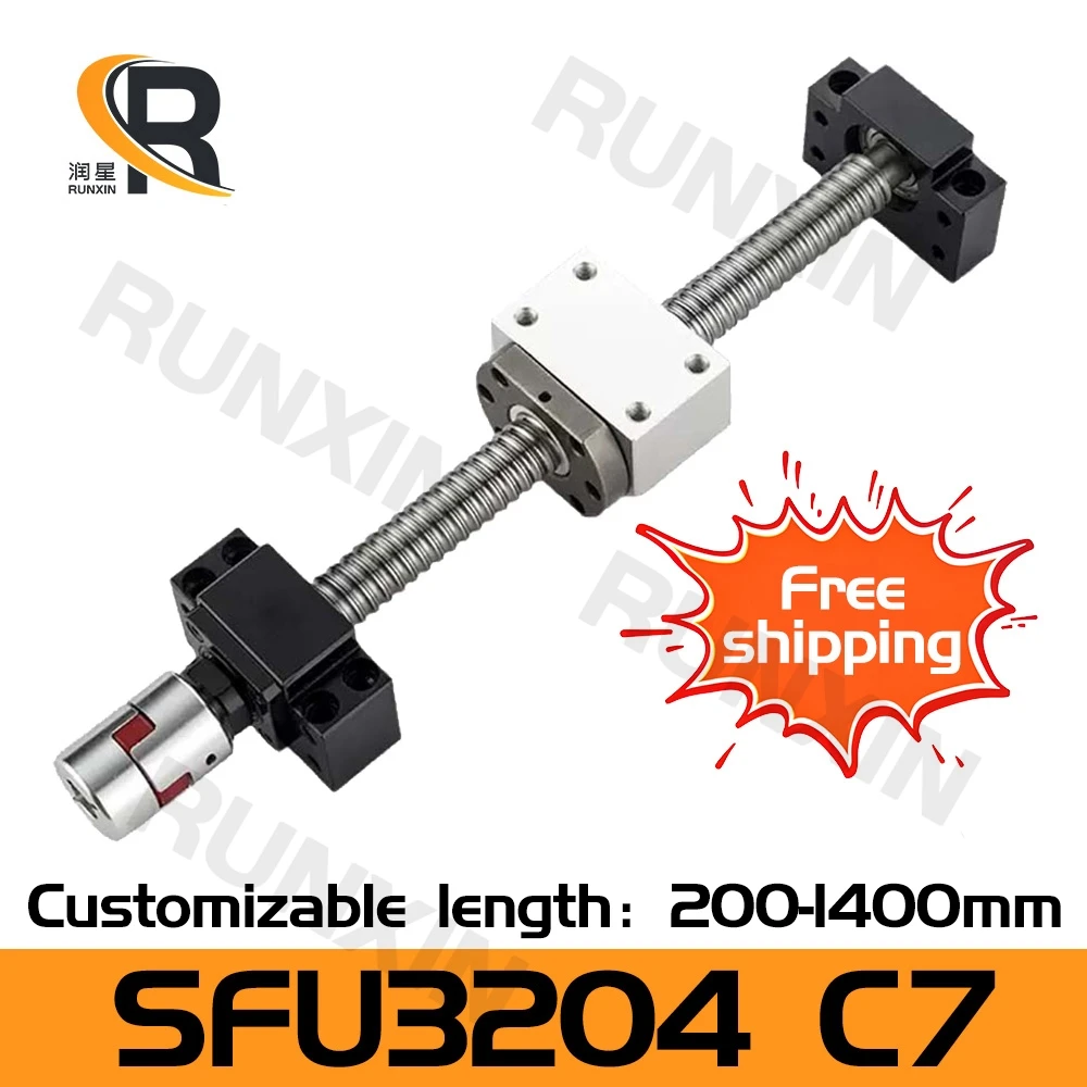 

RXTNC C7 Ball screw set SFU3204 L200-1400mm single nut +BK25 BF25 support seat +DSG32H + coupling for CNC engraving machine