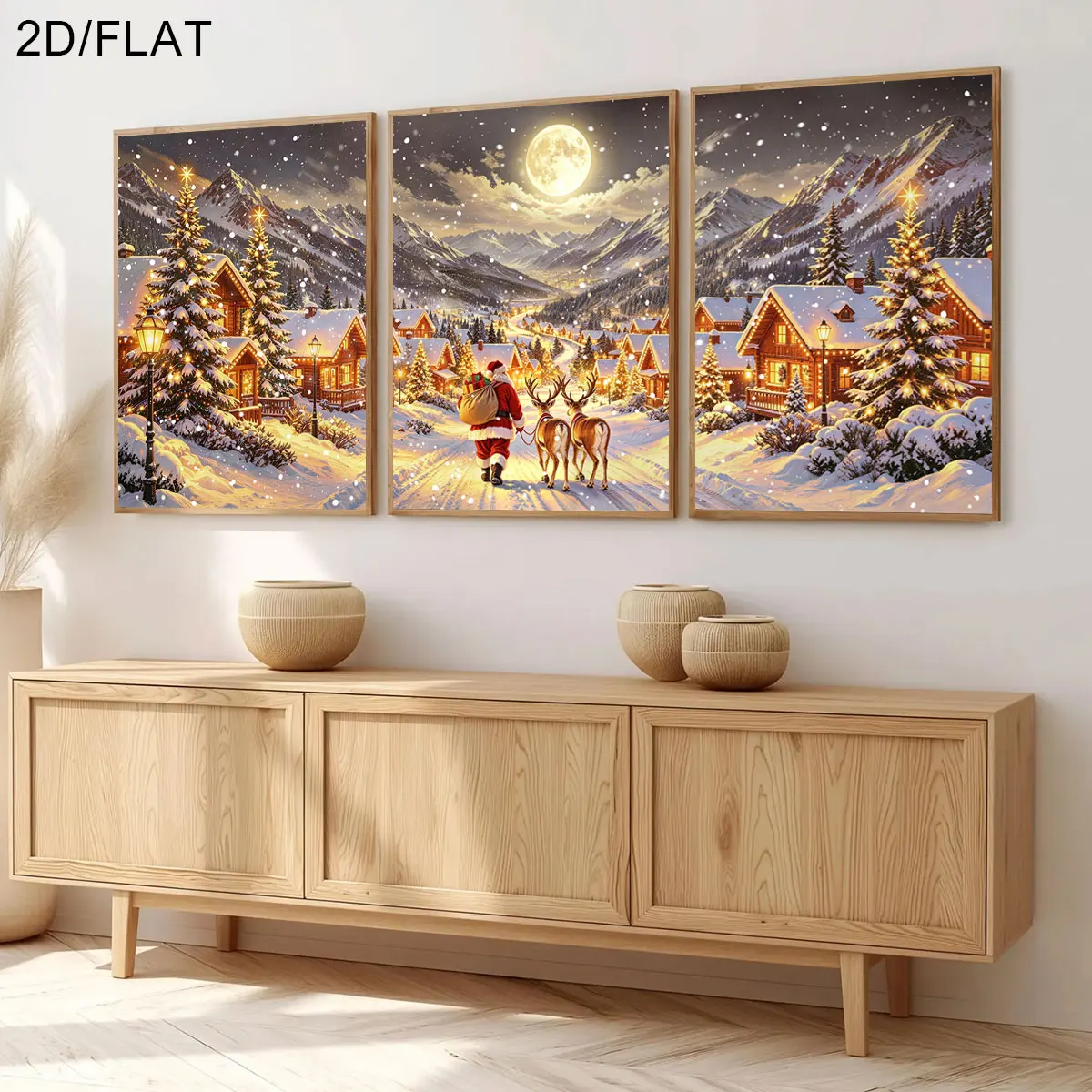 3pcs/Set Winter Christmas Town Santa Claus Posters Unframed Cozy Winter Christmas Posters for Living Room and Bedroom Decoration