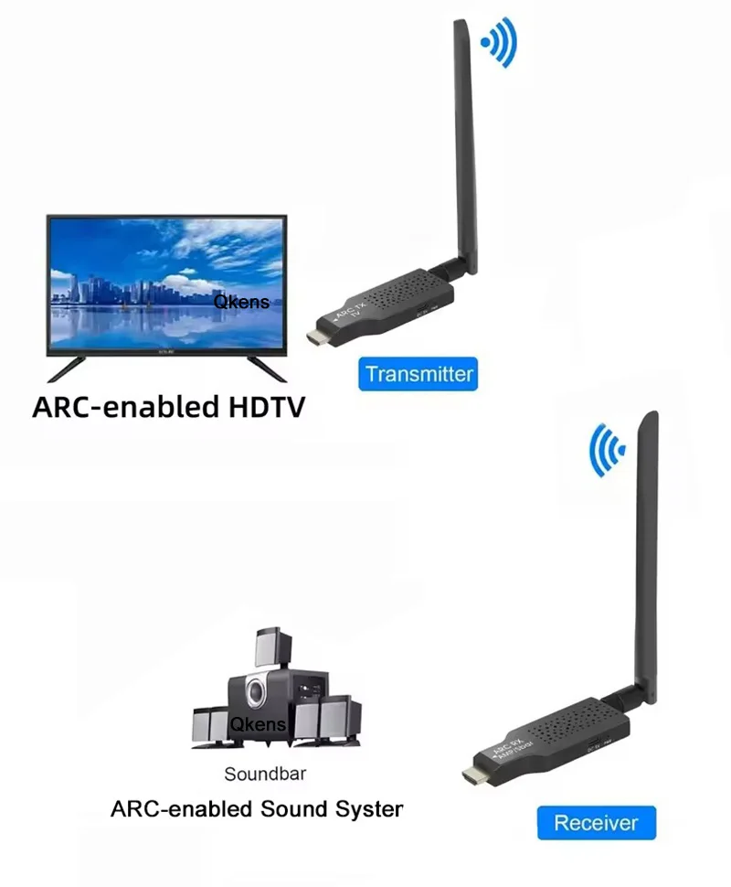 50M 무선 ARC 오디오 송신기 및 수신기 사운드 바 스피커에 TV 프로젝터 용 무선 HDMI ARC 오디오 확장기 어댑터