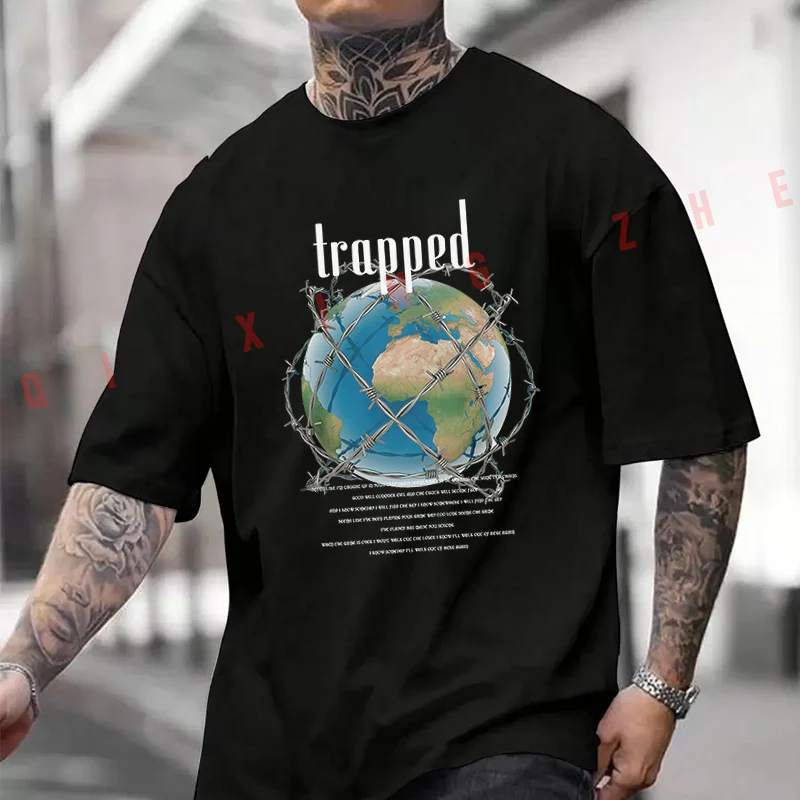 

Trapped Earth Design Motorcycle Printed T-Shirt Men's Fashion Short Sleeve Exquisite Design Essential Top Tees