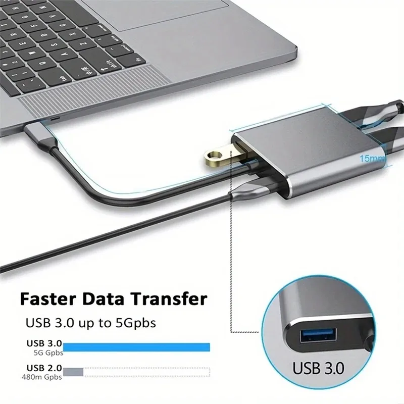 محور محول 4 في 1 من النوع C إلى HDTV VGA USB 3.0 محول رقمي AV متعدد المنافذ مع منفذ شحن TYPE-C PD متوافق #5