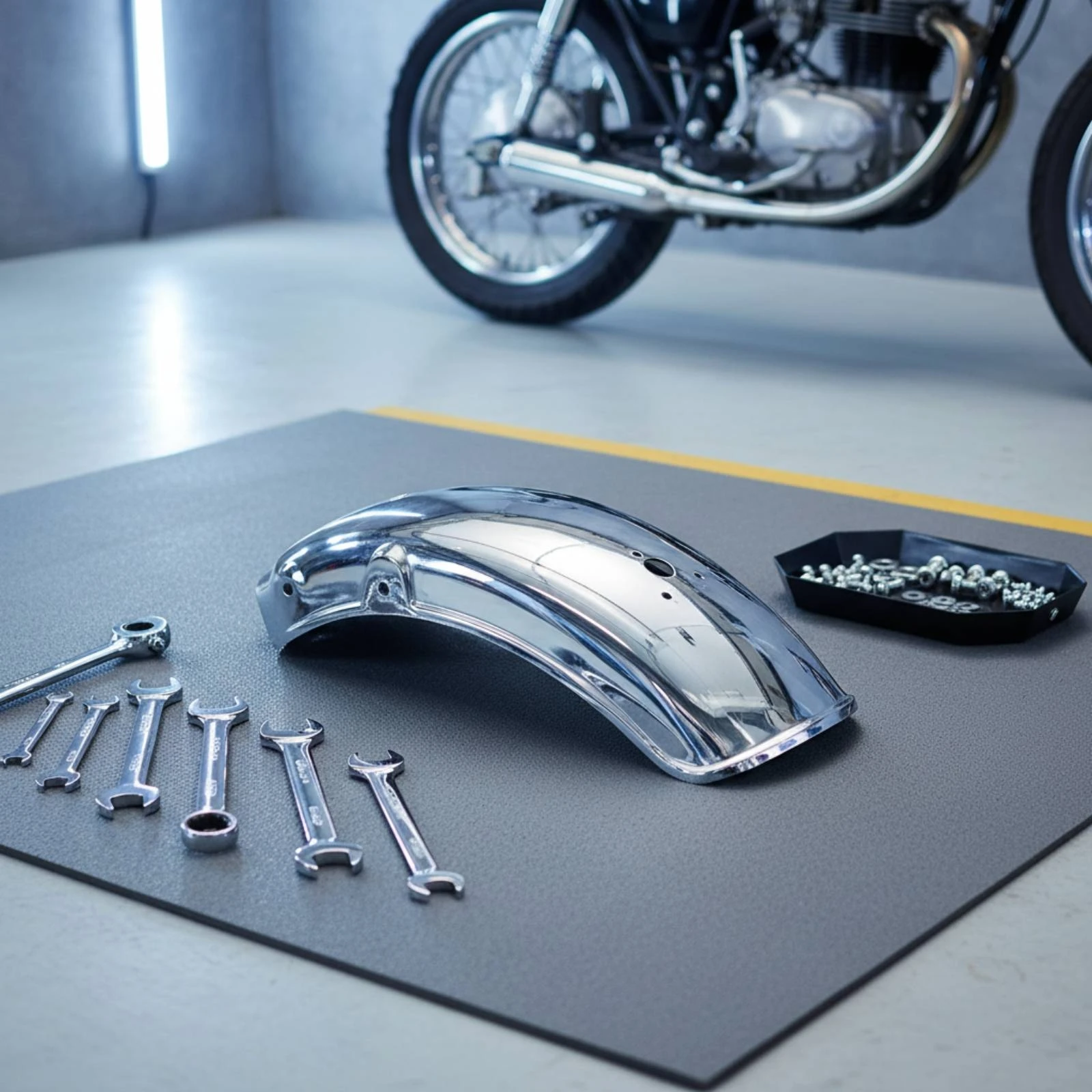 Stainless Steel Rear Mudguard Polished Chrome Finish Rear Motorcycle Mudguard Curved Metal Mudguard Sturdy Vehicle Accessory
