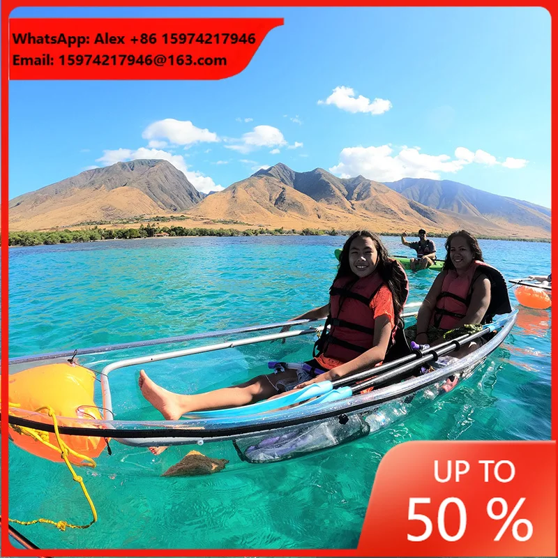 New Design 2 Person Pc Crystal Transparent Clear Rowing Boats Transparent Fishing Boat Kayak