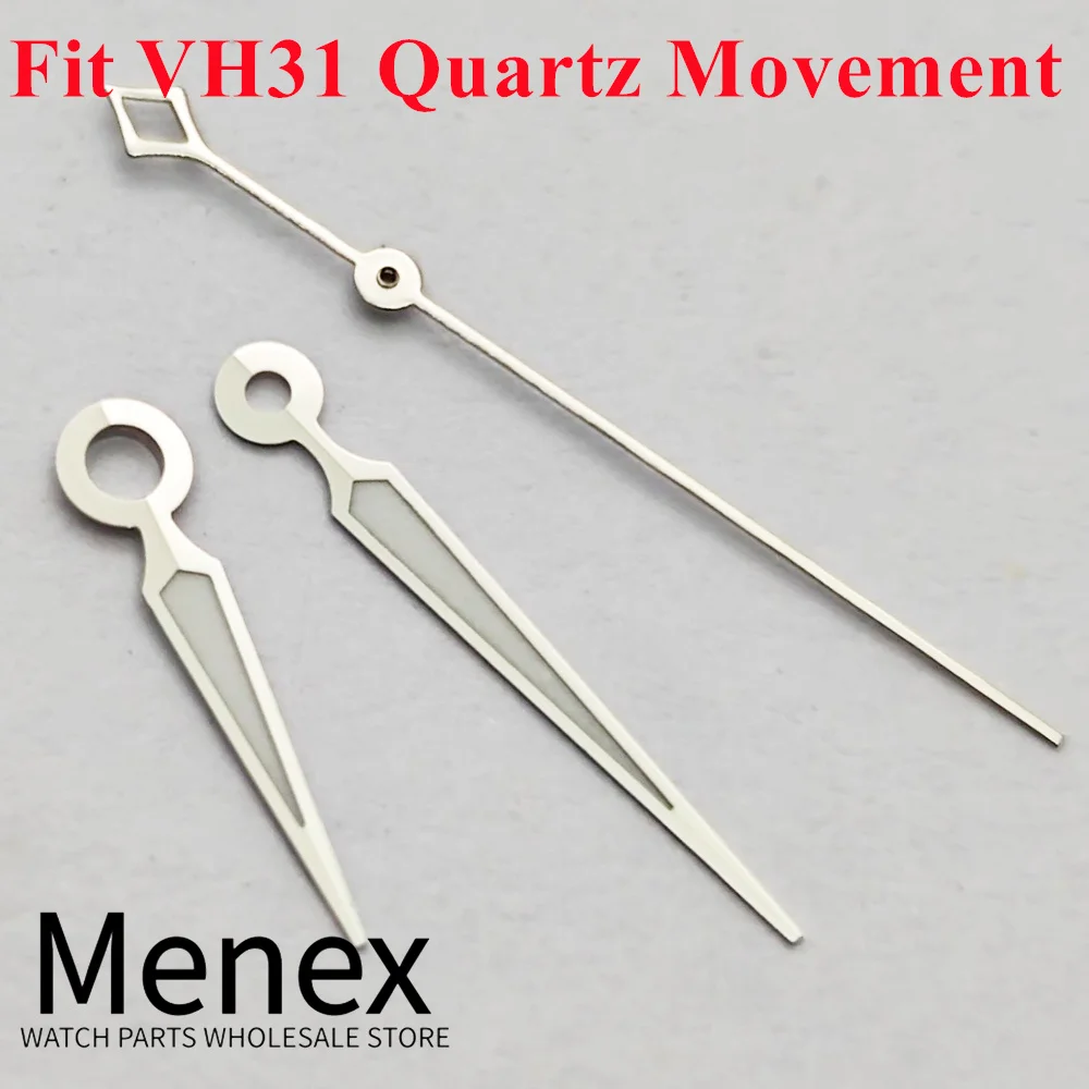 Menex VH31 Silver Watch Hands 10mmX14mmX15mm High-Quality Watch Hands Green Luminous Fit VH31 Quartz Movement Watch Accessories