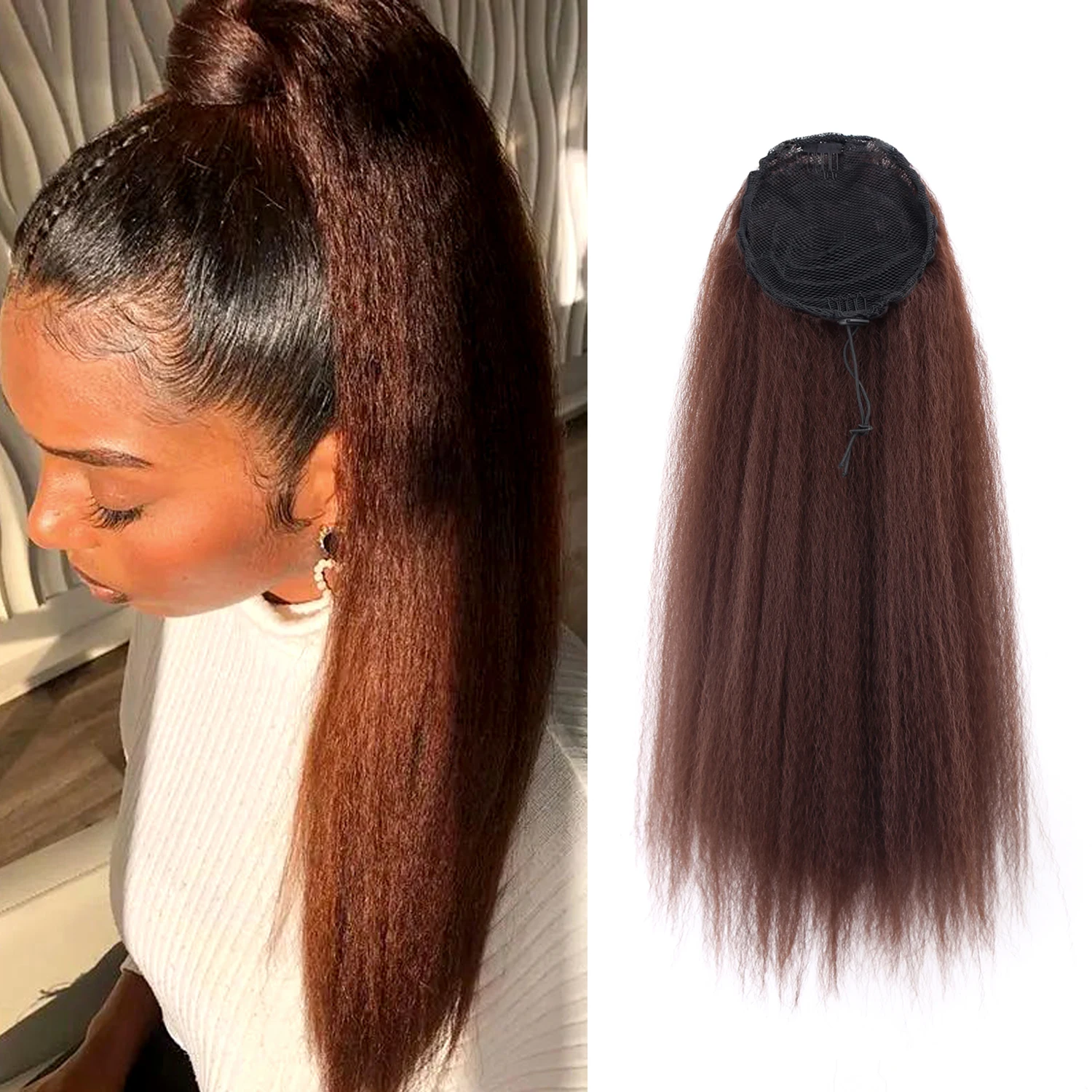 

Amir Synthetic Afro 24inch High Temperature Fiber Kinky Straight long Ponytail Hair Natural Drawstring Ponytail Hair Extensions