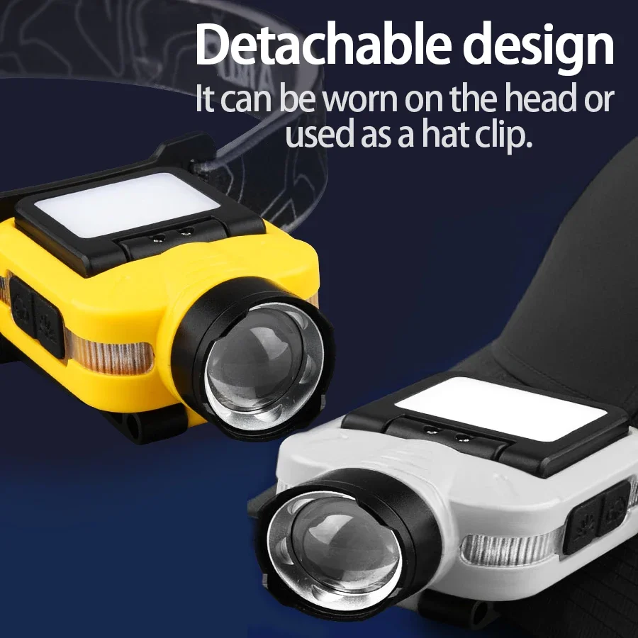 Sensor COB LED Headlamp Cap Clip Light USB Rechargeable Head Flashlight Built-in Battery Headlight Led Head for Fishing Camping