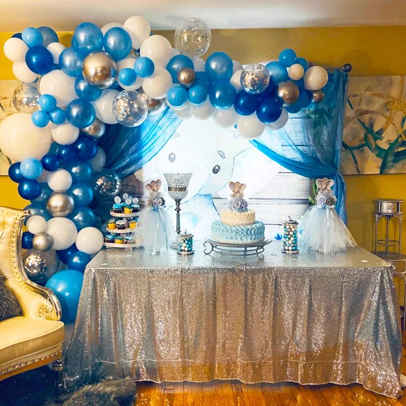 

142 Pcs Blue Silver White Arch Garland Kit for Graduation Baby Shower Wedding Birthday Party Backdrop DIY Decoration Supplies