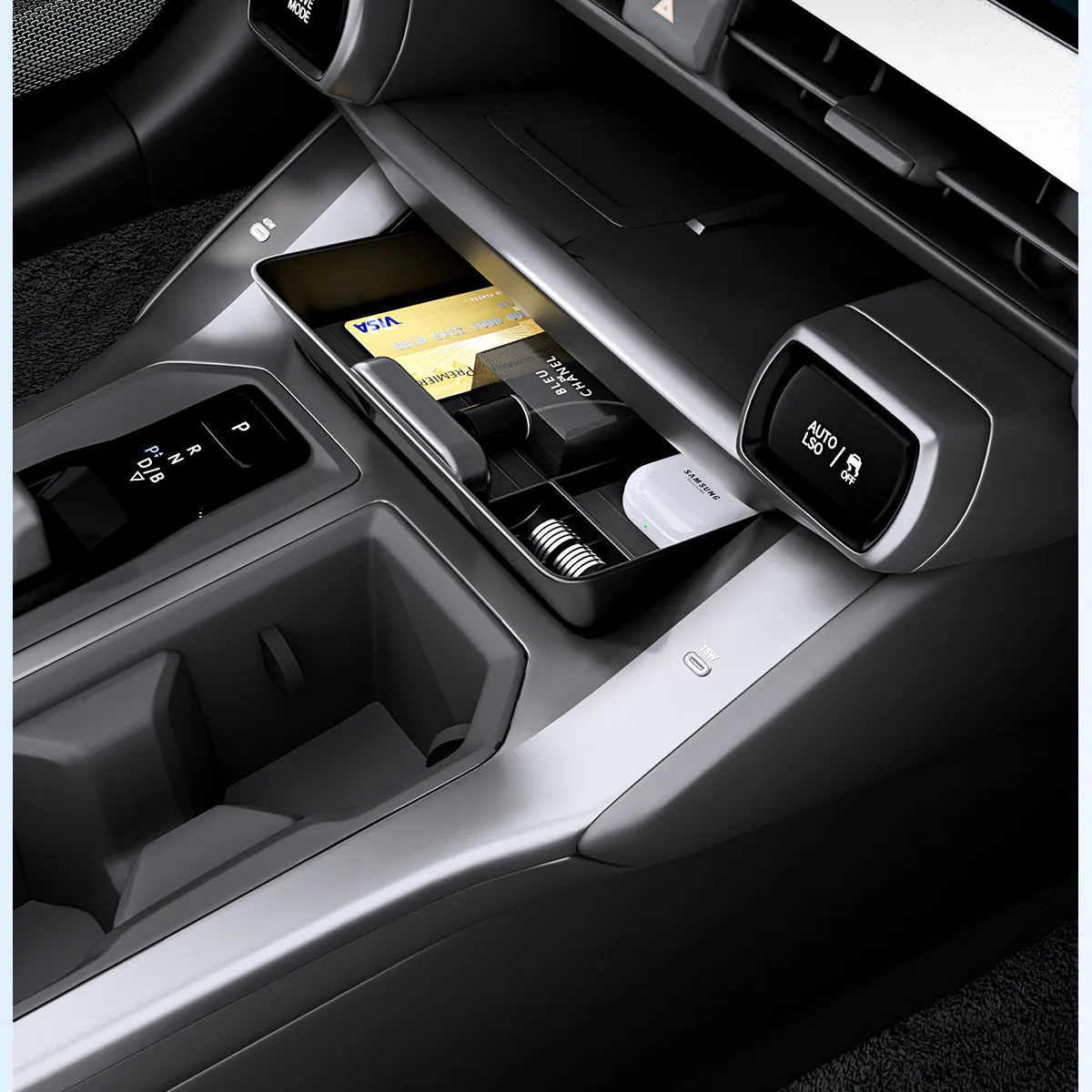 Mittelkonsolen-Organizer für Toyota RAV4 (6. Generation) 2026, Armlehnen-Zusatzstauraum mit Handyfach, ABS, Auto-Innenausstattung – Detail 4