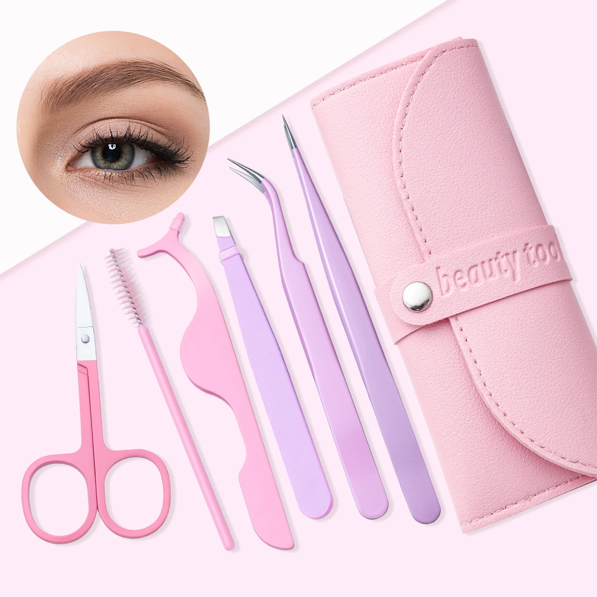 6-piece professional eyelash grafting Tool Set Eyebrow Assist folding False Eyelash curler Stainless steel tweezers clip Makeup