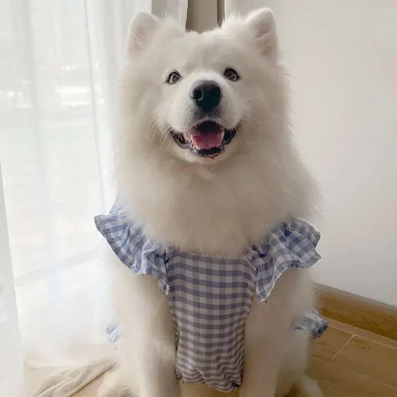 Dog Dress Plaid Pet Costume Dress Summer Breathable Clothes for Medium Large Dog Plaid Clothes Lightweight Funny Pet Cosplay