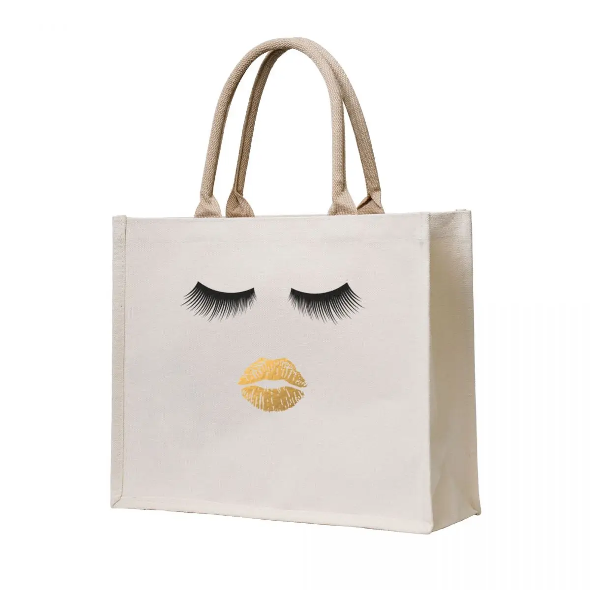 

Lashes and Lips - Gold Lips and Eyelashes Makeup Face Tote Bag Women's tote bag Gift bag tote women