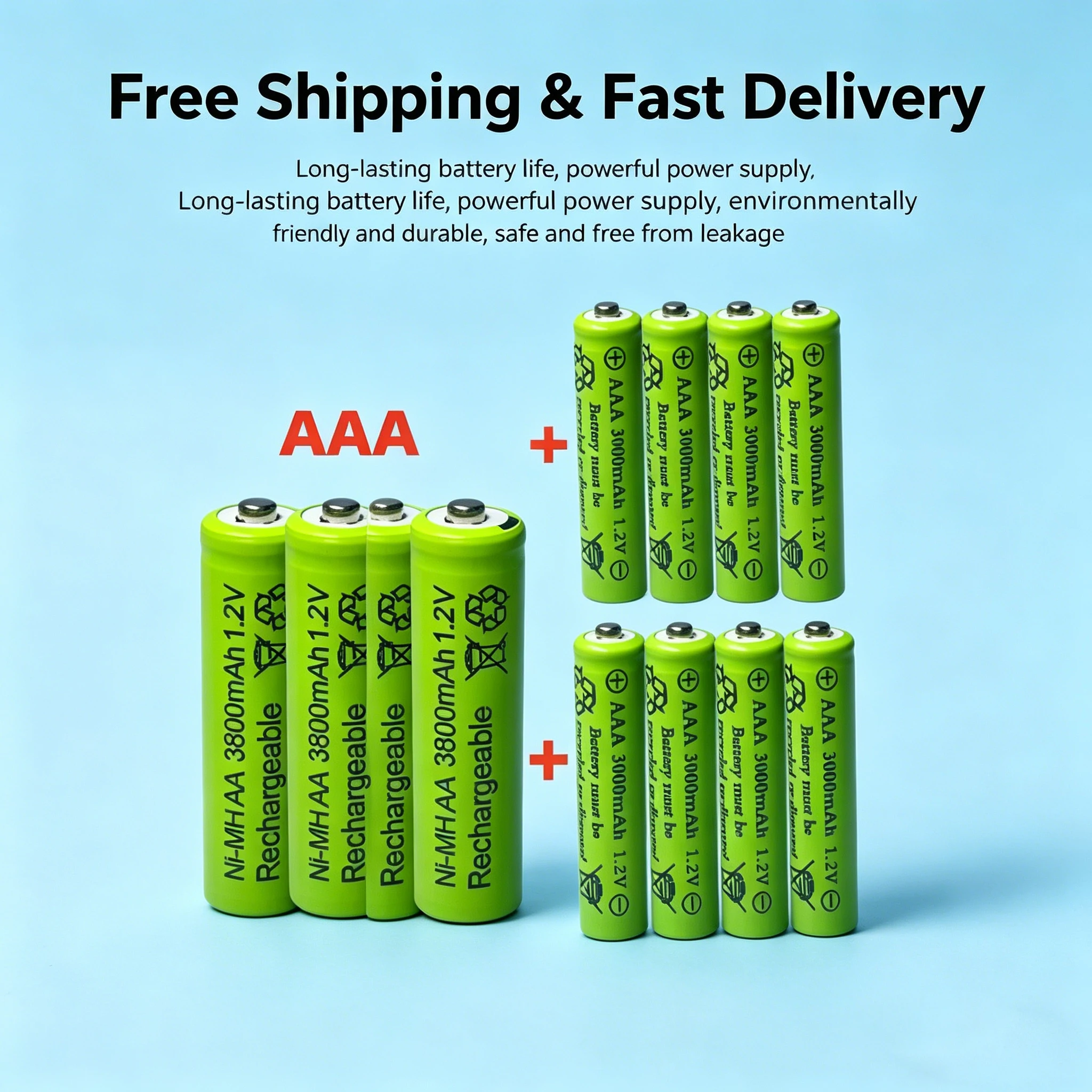 

AA AAA Rechargeable Batteries NiMH 1.2V 3800mAh 3000mAh High Capacity Battery For Toys Remote Control Clock