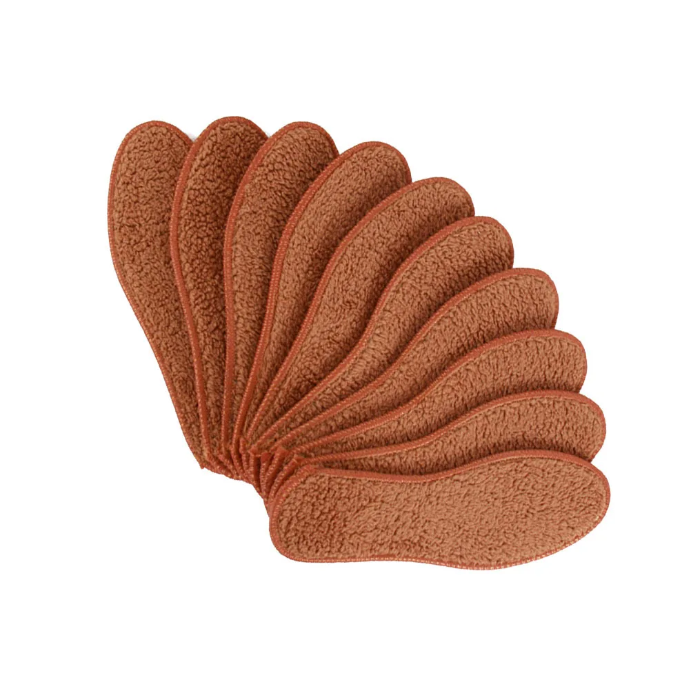 5Pairs Warm Thickened Insoles Imitation Alpaca Wool Winter Shoe Inserts Absorbent Deodorizing Pads Size 41 Brown