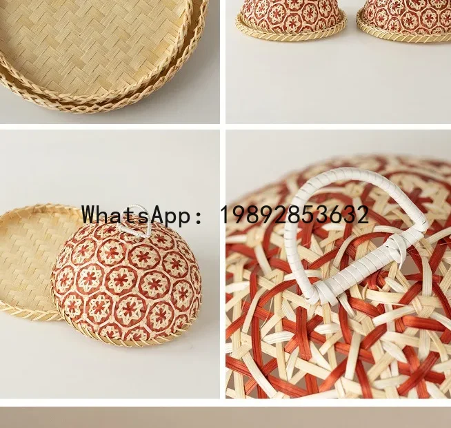 P4-1 handmade rattan Nanyang wind fruit plate bread basket round with lid insect-proof dining table cover