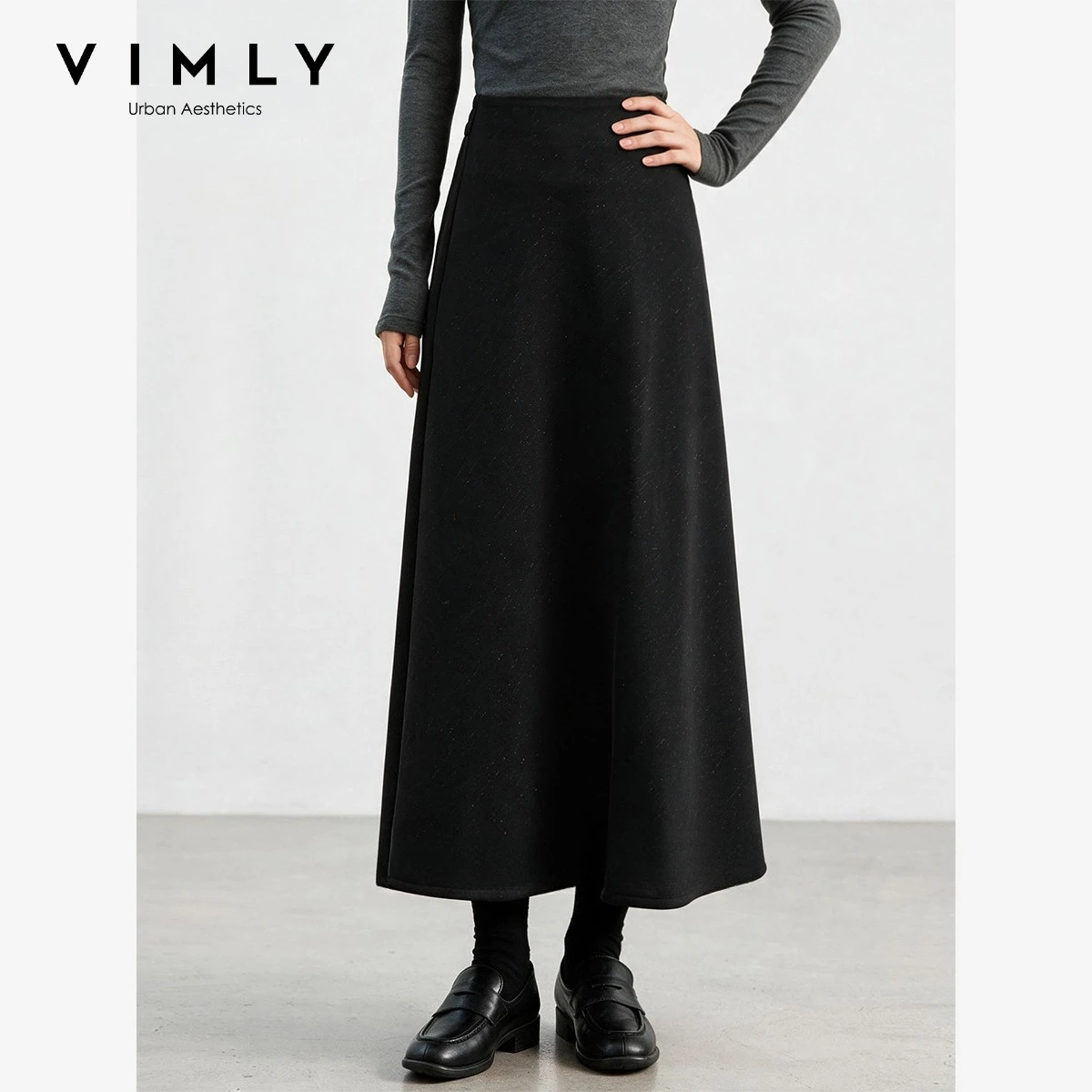 VIMLY Black Skirt Women 2026 Fall Minimalist Versatile Straight Long Skirt Elegant High-waist Fashion Office Lady Clothing 31836