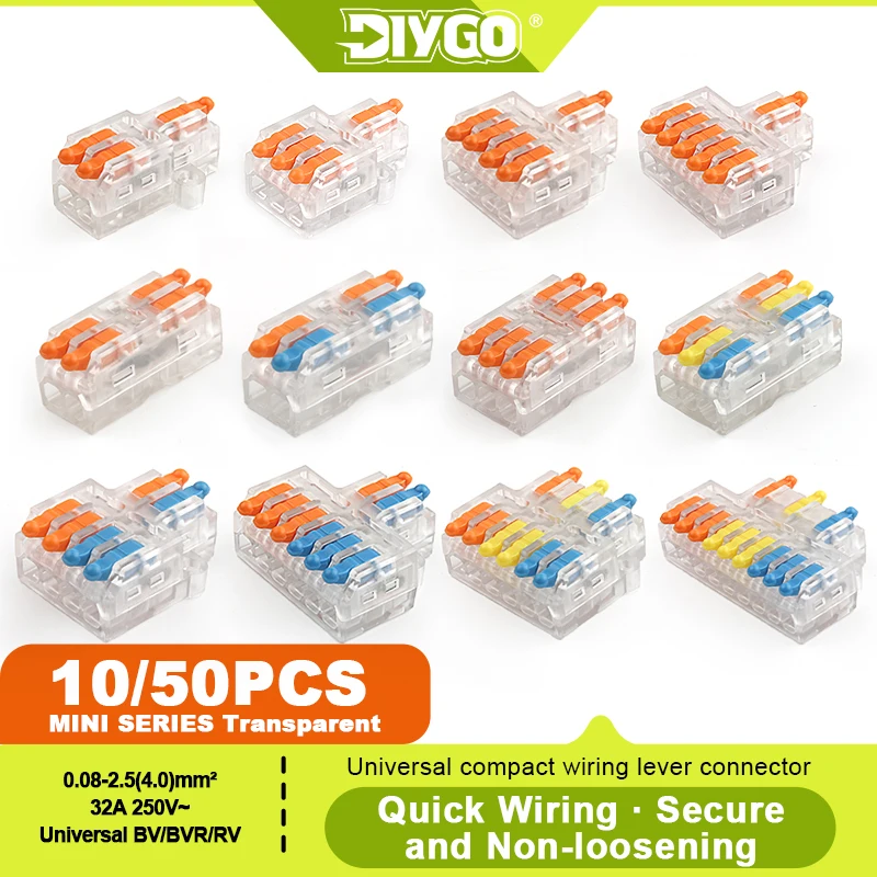 DIY GO 10/50PCS 1 In Multiple Out Push-in Terminal Block Compact Wire Connector For Splicing Home Improvement & LED Lighting