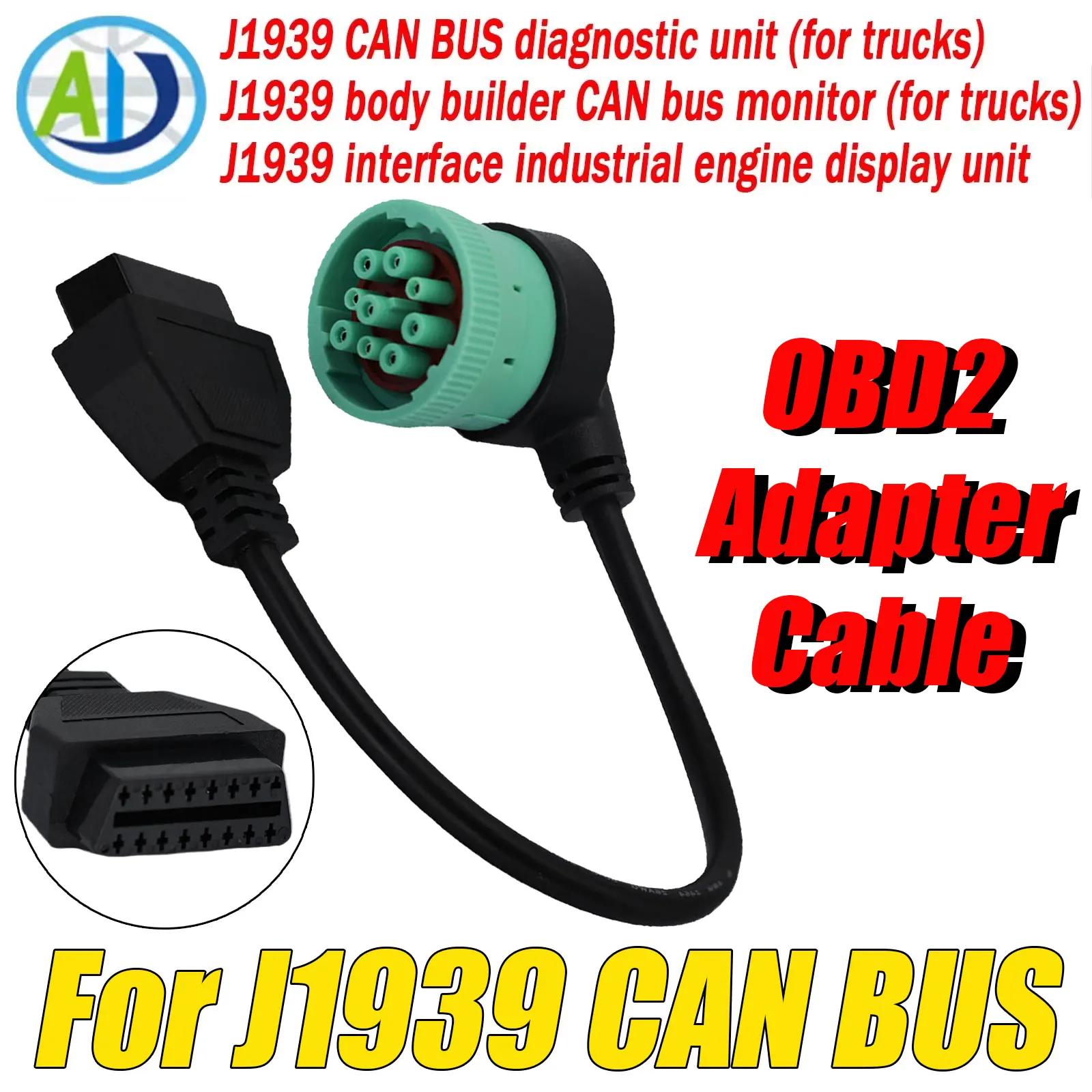 

For J1939 CAN BUS 9pin to 16pin Heavy Duty Truck OBDII Diagnosctic Adapter Cable for Cummins For CAN BUS OBD2 Adapter Cable