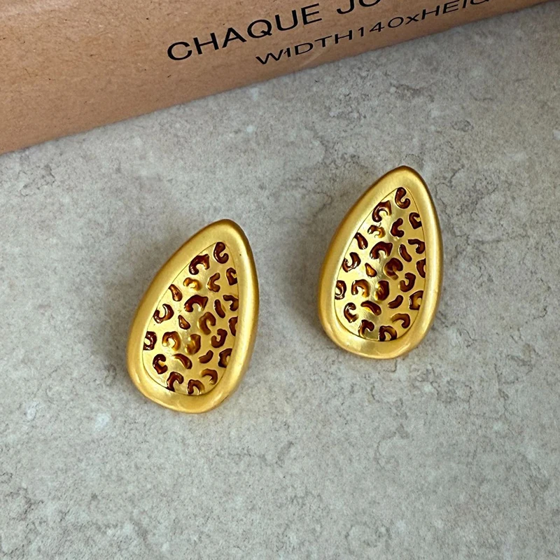 ENSHIR Geometry Water Droplet Leopard print Stud Earrings For Women Men Vintage Personality Fashion Jewelry Gifts Wholesale