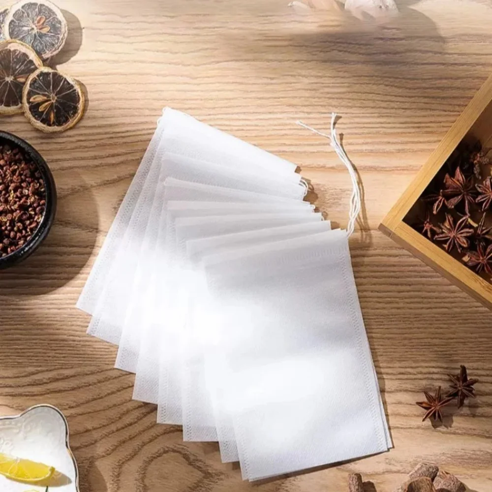 100 Pcs Disposable Tea Bags Filter Bags for Tea Infuser with String Heal Seal, Food Grade Non-woven Fabric Spice Filters