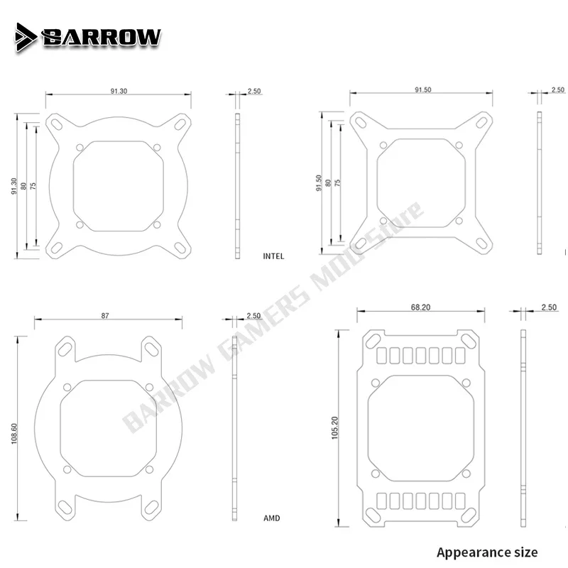 Barrow CPU Cooler Montaggio piastra posteriore Supporto Intel LGA 1700 /AMD CPU Water Block Accessori CZJ17S/CZJ17E